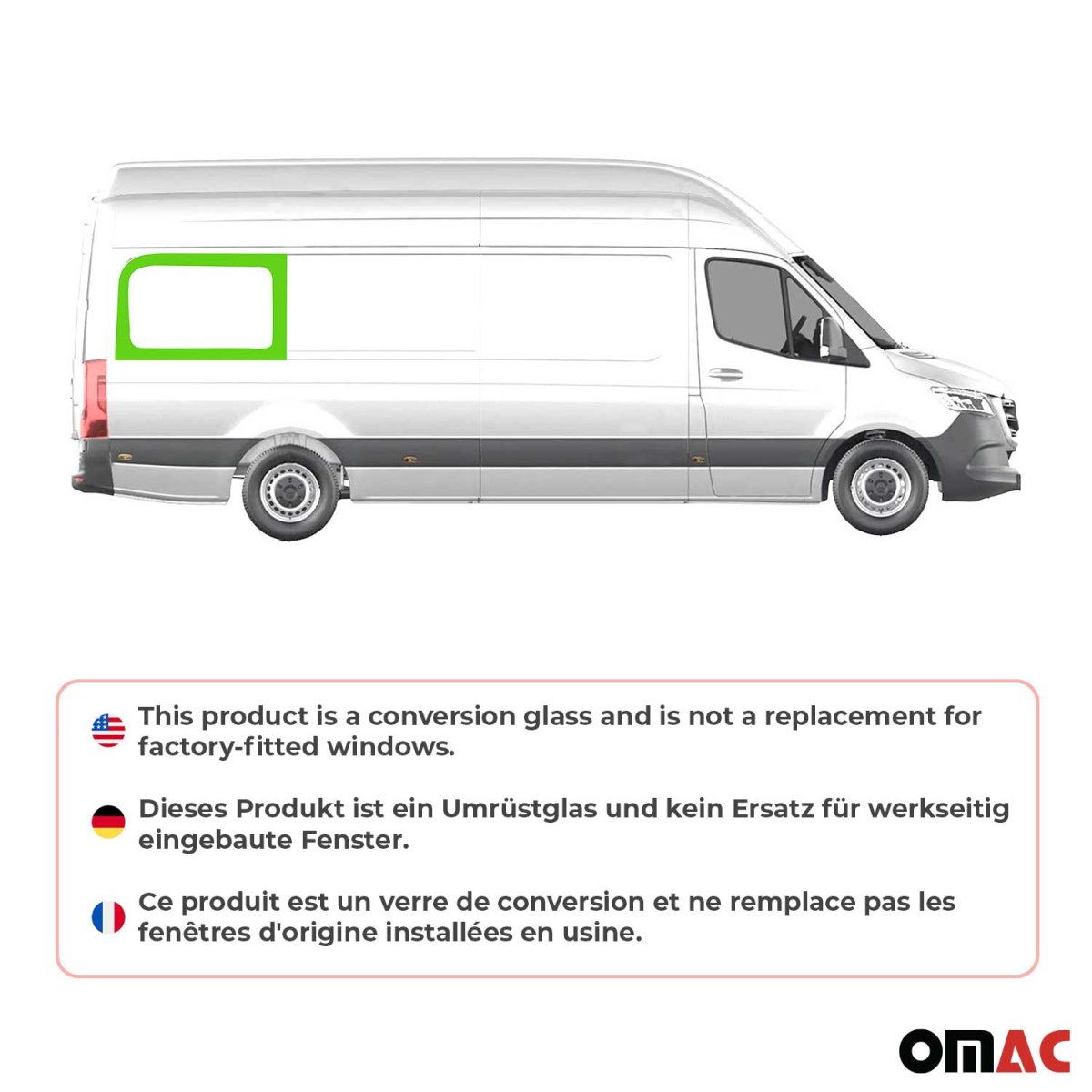 Mercedes Sprinter Rear Side Fixed Glass - Right + Left - Omac - Galaxy - '11-'18